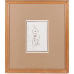 Swiss/French School (19th century): Donkey Heading to Market and Figural Studies, three ink sketches, one indistinctly signed and inscribed, max 17cm x 11cm (3)