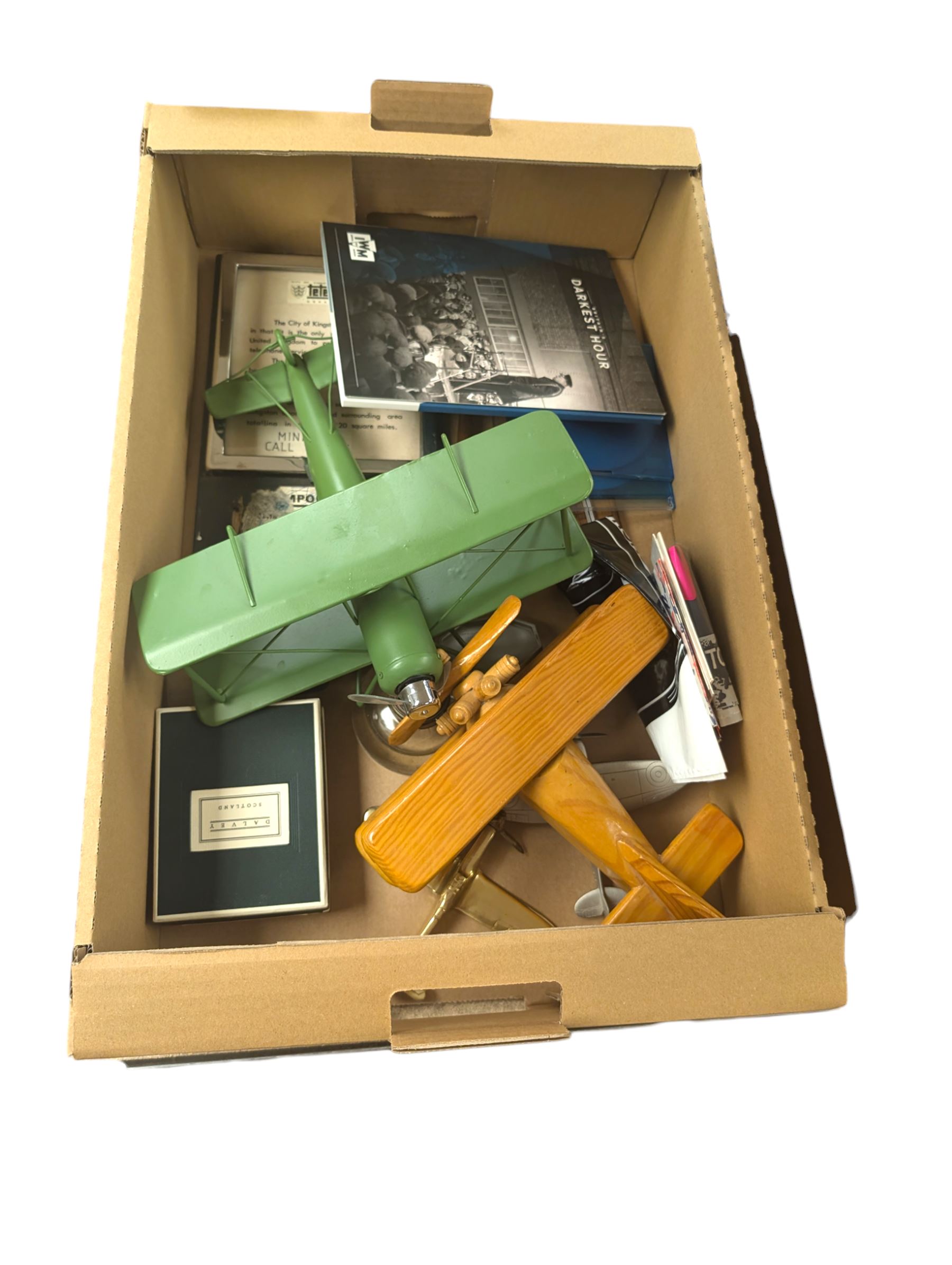 Brooke barometer, Hull pay phone sign, inkwell, Churchill coin, etc 