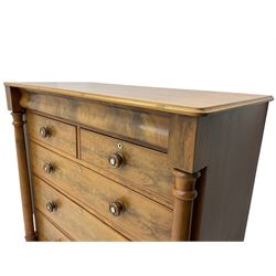 19th century Scottish mahogany chest, fitted with two short and three long drawers, secret frieze drawer 