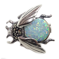  Silver opal bug pendant, stamped 925  