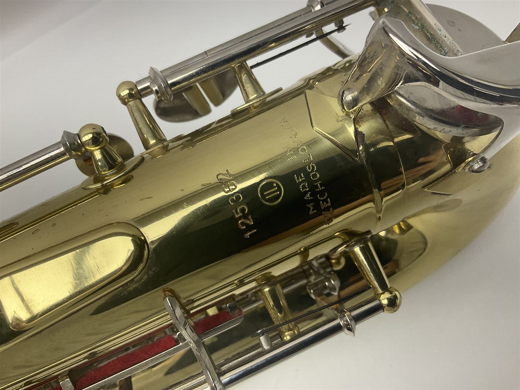 Czechoslovakian Boosey & Hawkes Powertone alto saxophone, serial no.125362; in fitted carrying case with crook
