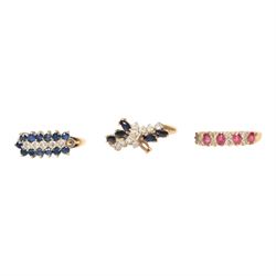 Three 9ct gold stone set rings, all hallmarked