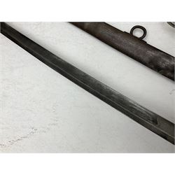 19th century Imperial German army heavy cavalry officers sword by Schnitzler and Kirschbaum, with 89cm single fullered steel blade and sheet steel basket hilt with teardrop cut-out and wire-bound leather grip L107.5cm overall; in steel scabbard with two suspension rings; and British Army 1822 Pattern Infantry Officer's sword in associated scabbard (2)
