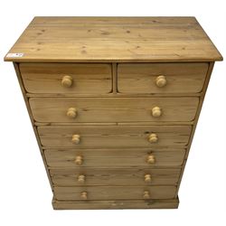 Solid pine chest, fitted with two short and five long drawers