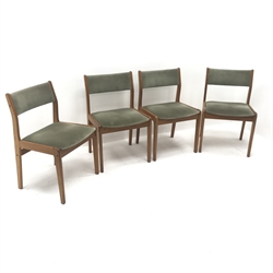  Danish Farstrup Mobler solid teak dining chairs, upholstered back and seat, tapering supports, W51cm  