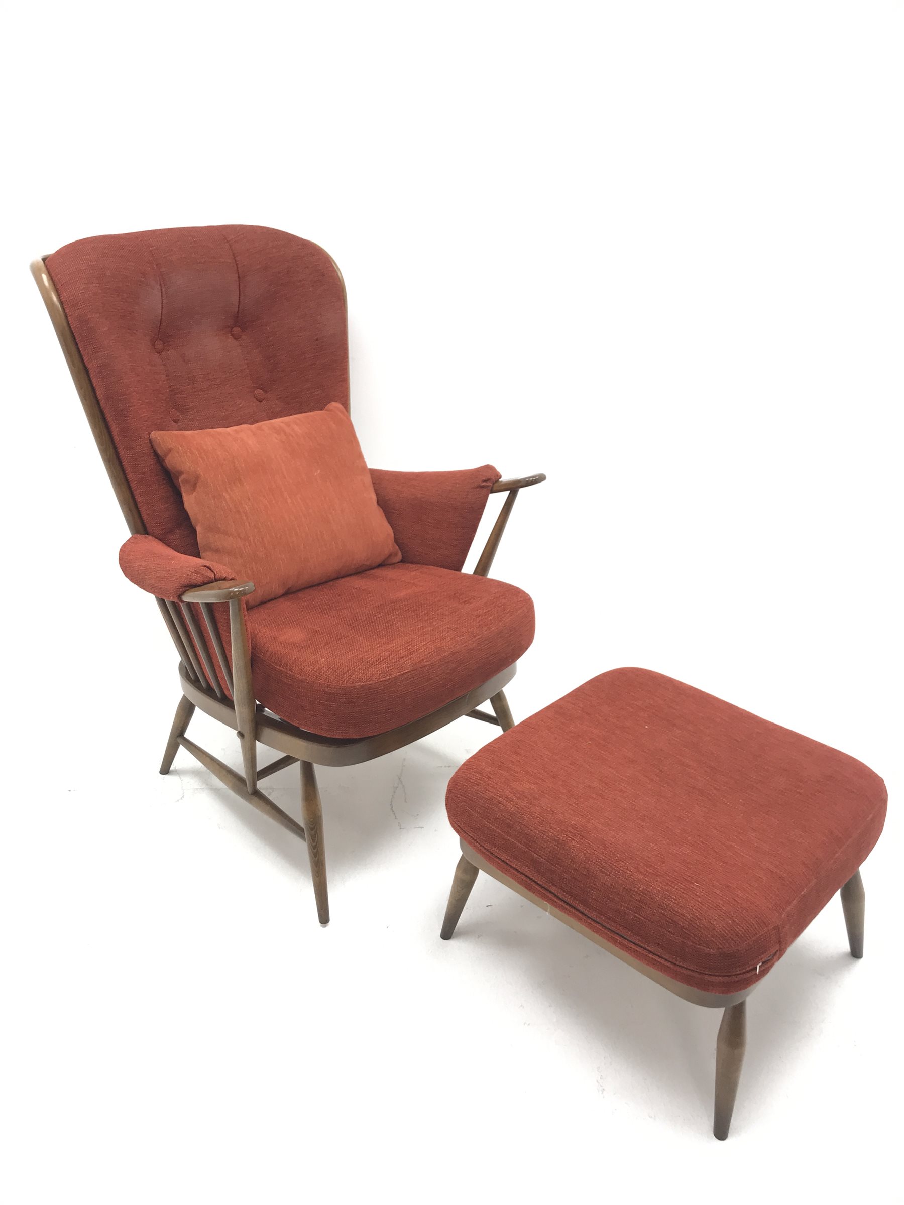 Ercol Golden Dawn elm tall back easy chair (72cm) with footstool 