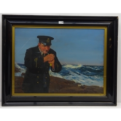  English School (Early 20th century): Seaman Lighting his Pipe, oil on canvas indistinctly signed 54cm x 75cm Provenance: probably original artwork for Imperial Tobacco advertising  