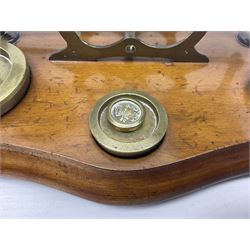 Set of brass postal scales, on wooden base