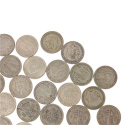 Approximately twenty-eight Great British pre-1947 silver half crown coins