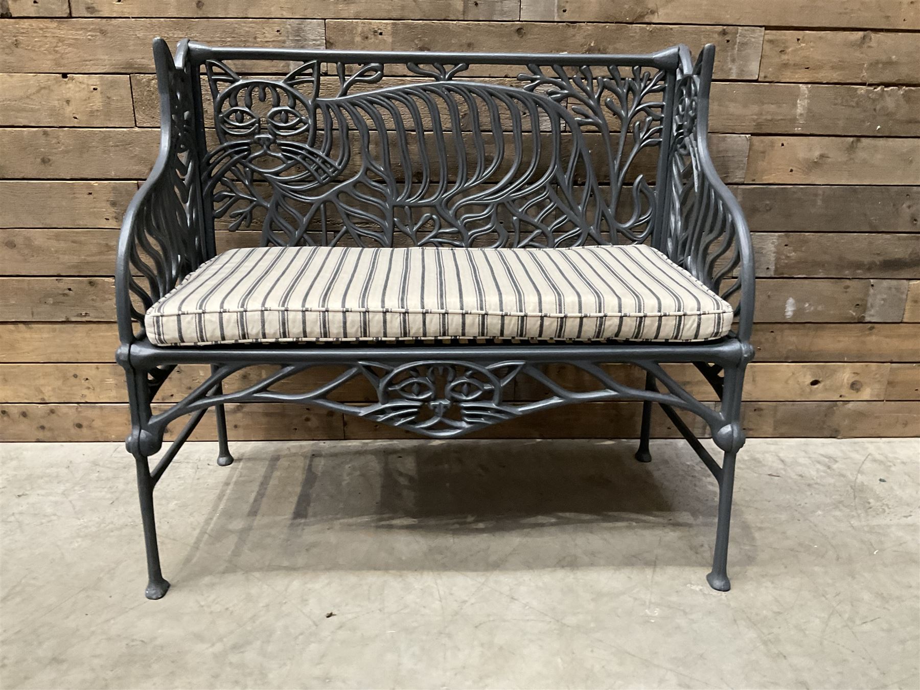 Richard Bawden (1936-2024); - Cat design painted cast iron garden bench