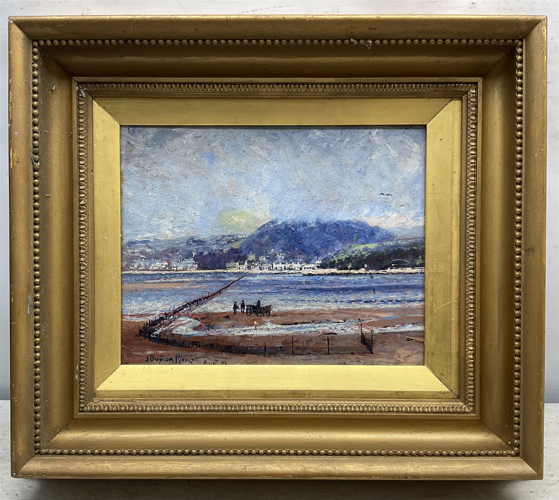 John William Buxton Knight RBA (British 1842-1908): View Towards Arnside and Shore Scene, two oils on canvas signed and dated '93, 24cm x 30cm (2) 
