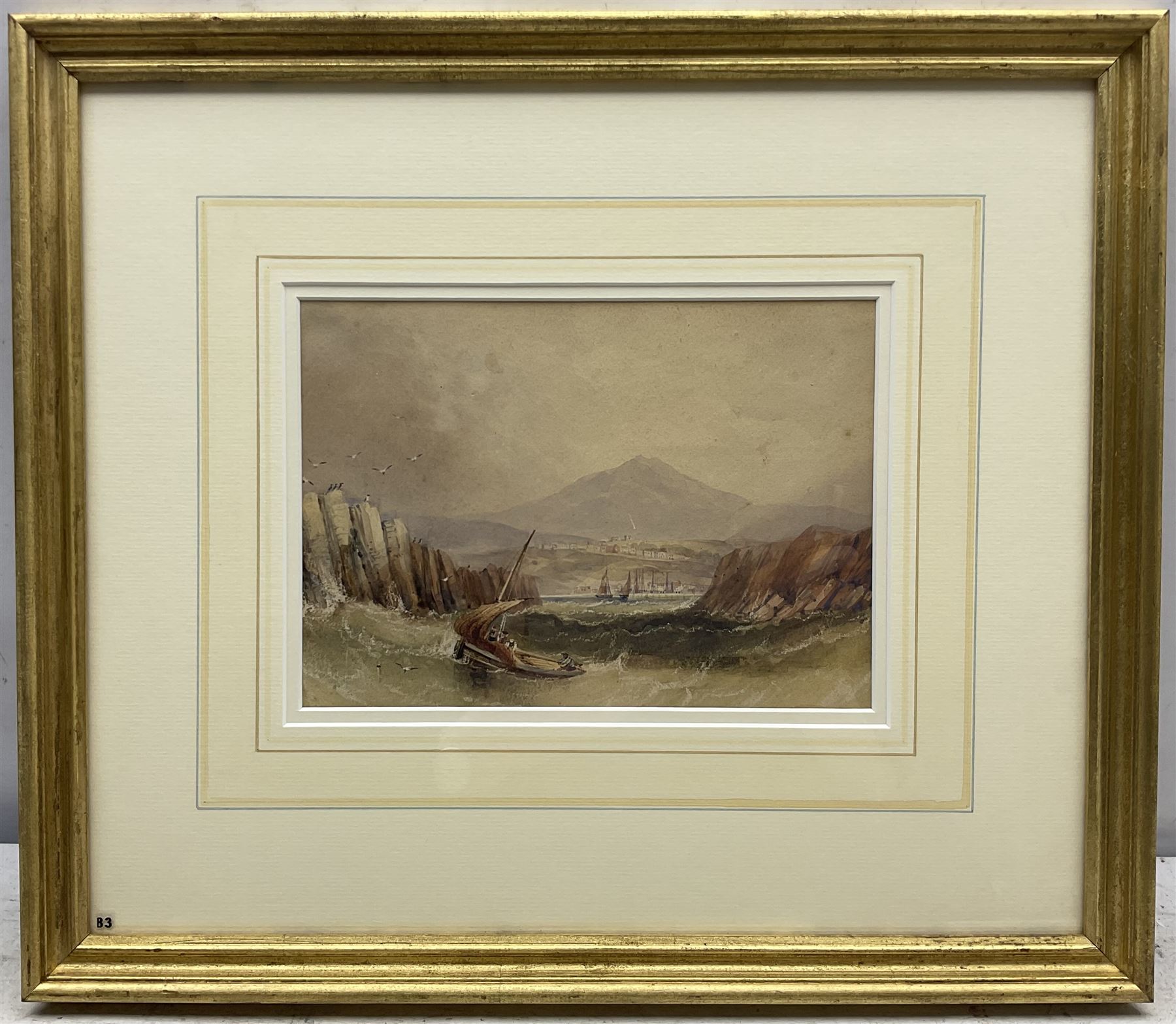 Henry Barlow Carter (British 1804-1868): Fishing Boat with Port in the Distance, watercolour with scratching out unsigned 16cm x 23cm 
