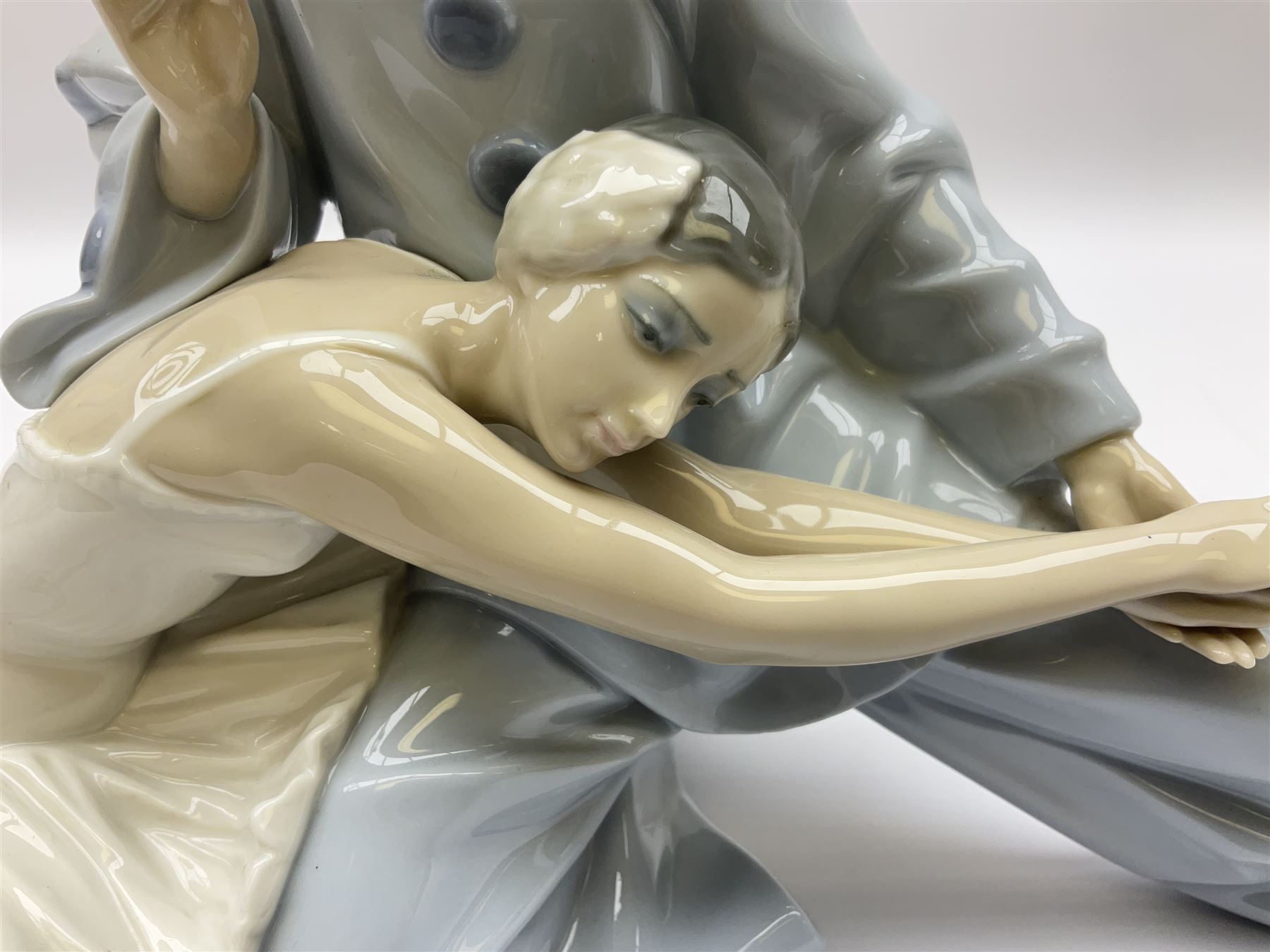 Lladro figure, Closing Scene, modelled as a clown and ballerina, year issued 1974, year retired 1996, no 4935, H24cm 