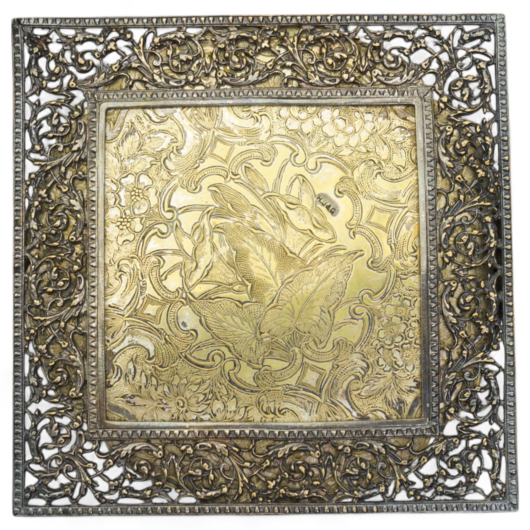 Early 19th century silver punch ladle, the bowl inset with a George III coin and with twisted whale bone handle,, plated wine funnel, two knives by John Wigfall, Sheffield with mammoth tooth handles, plated coaster with engraved crowned anchor crest, teapot stand with brass centre and plated surround and a pair of sugar tongs  