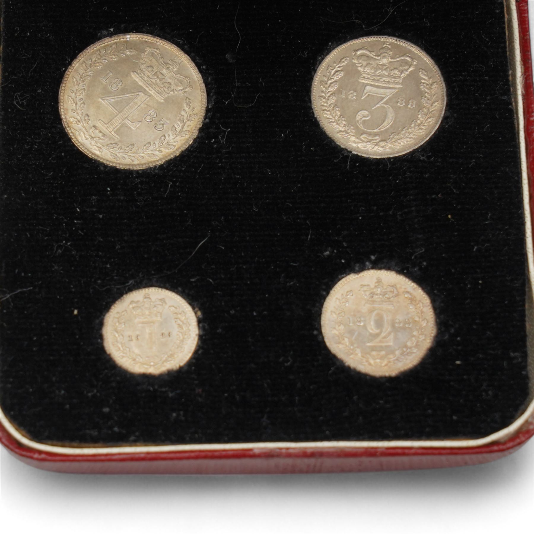 Queen Victoria 1883 maundy coin set, housed in a modern case