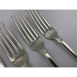 George IV Scottish silver Kings pattern cutlery for six place settings, to include table spoons, table forks, dessert spoons and dessert forks, all engraved with shamrock crest to terminal, hallmarked Robert Gray & Son, Glasgow 1833