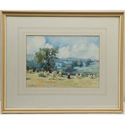 Gertrude Priestman (British 1870-1955): Gathering Corn Stooks, watercolour signed 25cm x 35cm
