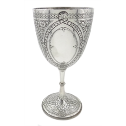  Silver goblet embossed decoration by Fenton Brothers, Sheffield 1874, approx 9.8oz  