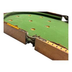 19th century mahogany cased bagatelle board, hinged case opening to reveal baize playing surface 