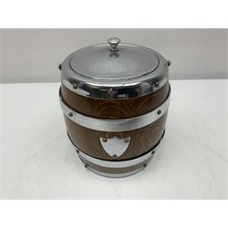 Five early 20th century biscuit barrels with silver-plated mounts