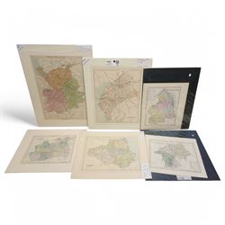 Box containing items of Fukagawa porcelain, number of small Japanese decorative bowls, coffee set and three wall hangings, English county maps and a collection of Japanese floral decorated vases and plates