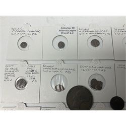 Coins including George III 1807 penny, George IV 1821 farthing, France Napoleon III 1867 one franc etc