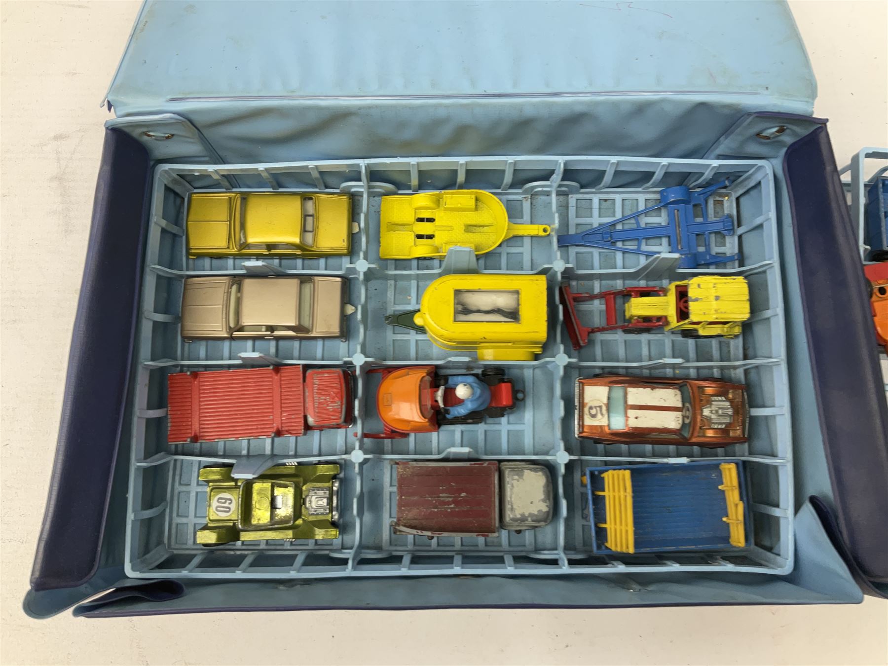 Matchbox - Collector's Mini-Case with twenty-three playworn models; five MOY models Y-3, Y-7, Y-11, Y-12 & Y-13; K101 Battle Kings Sherman Tank; K-15 Super Kings Jubilee Bus; all boxed; two blister packed Jubilee Buses; three 1970s Matchbox catalogues; Dinky Ferrari racing car; and other items