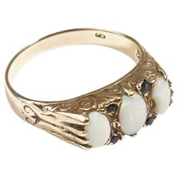 9ct gold opal and sapphire ring, hallmarked