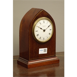  Edwardian inlaid mahogany mantle clock in lancet case, dial inscribed Jas. Ritchie Edinburgh, H22cm  