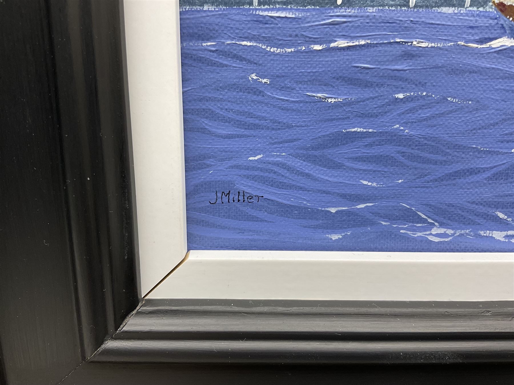 James Miller (British 1962-): 'Tuiga and Mariquita off Saint-Tropez', oil on canvas signed, titled verso 28cm x 42cm