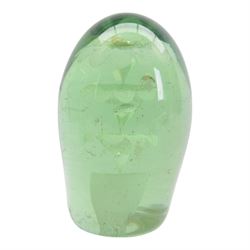 Three Victorian green glass dump paperweight with floral sulphur inclusions, H14cm