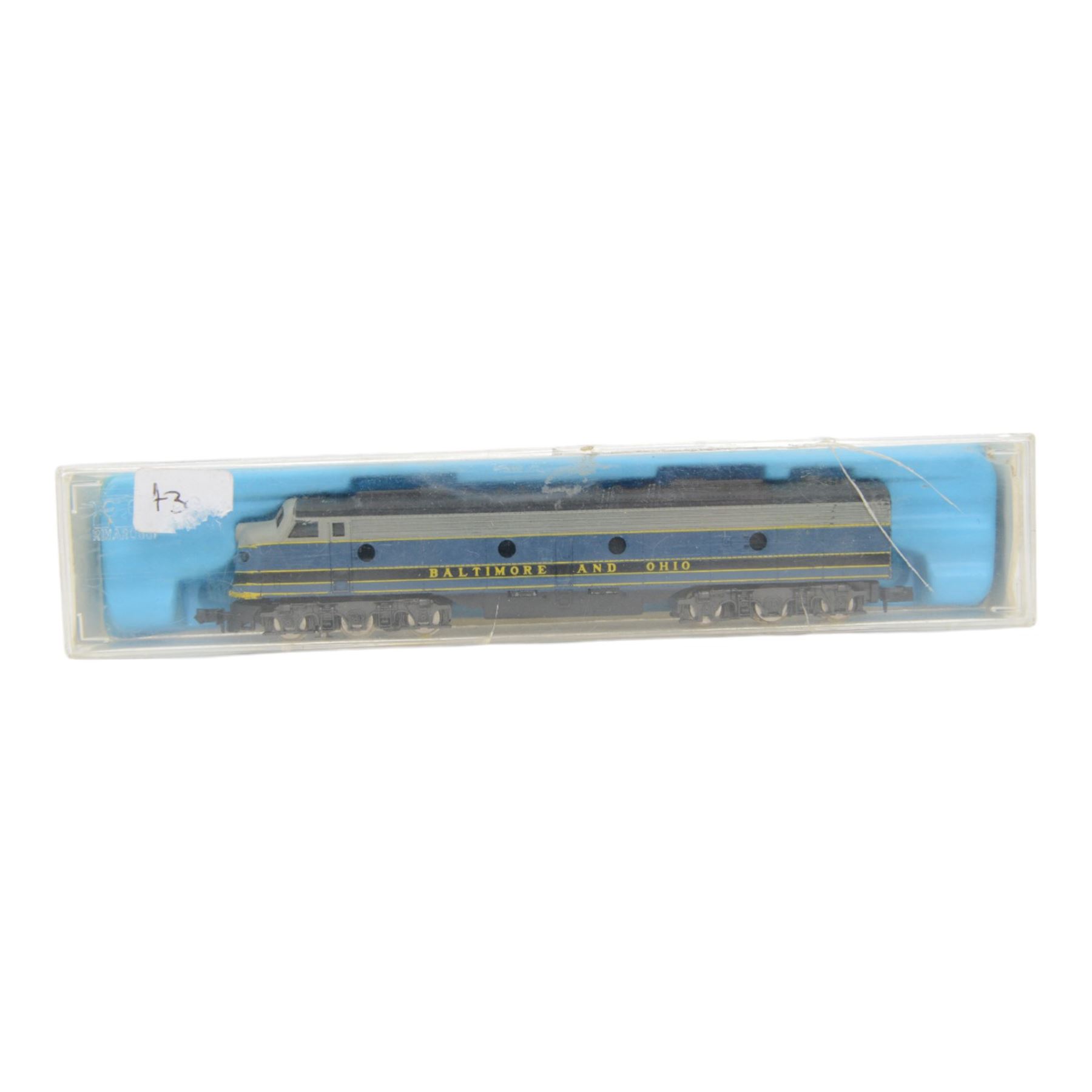 Collection of N gauge model railway locomotives and rolling stock, comprising Atlas, Roundhouse, Life Like and Bachmann examples, including Bachmann no.46612 Crane & Boom, Atlas no. 2102 EMD E8 diesel locomotive, Life-Like no. 7843 GP38 Union Pacific engine and Atlas no. 42042 RS3 Norfolk & Western locomotive, all boxed 