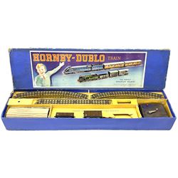 Hornby Dublo - three-rail EDG7 Tank Goods Train set with LMS black 0-6-2 Tank locomotive No.6917, two wagons (lacking brake van), quantity of straight and curved track and controller, in earlier long box.