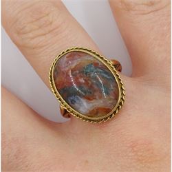 9ct gold oval moss agate ring, hallmarked