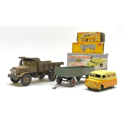 Dinky - Bedford 10cwt van 'Dinky Toys' No.482, Supertoys Euclid Rear Dump Truck, repainted brown, No.965, and Trailer (Large), No.428, all boxed (3)