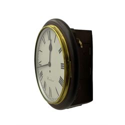 English - Early 20th century 8-day mahogany cased fusee wall clock, with a spun brass bezel and 12