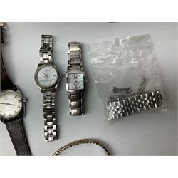 Collection of wristwatches including Accurist World Time chronograph quartz, Lorus chronograph 100m stainless steel quartz, Oskar Emil Torrini, two Citizen automatics, Seiko ladies Vivace, Titus, Limit and Tissot