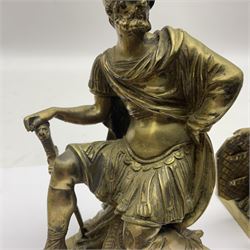Pair brass grand tour style figures of Minerva and Mars, each on a square base, Minerva H18cm