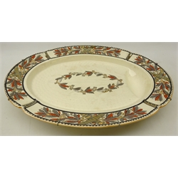  Victorian Copeland oval meat dish, the boarder decorated with wild berries in red and orange lustre, L55cm   