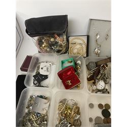Collection of costume jewellery, including earrings, beaded necklaces, bracelets, wristwatches and boxes 