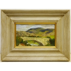 George Faulkner Wetherbee RI, ROI (American 1851-1920): Land Beach and Village scenes, set four oils on panels, one signed verso 13cm x 23cm (4) 