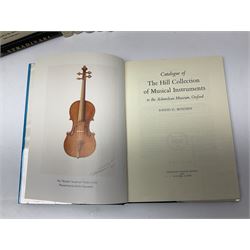 Fourteen books on violins and violin makers including Henley William: Universal Dictionary of Violin and Bow Makers. Five volumes. 1959/60. All first editions with dustjackets; Jalovec Karel: Encyclopaedia of Violin Makers. Two volumes. 1968. Vol.1 with d/j; Heron-Allen Ed.: Violin making As It Was, And Is. Two copies 1984 & 1991. Both with d/j; Henley W.: Antonio Stradivari. 1961; Fetis F.J.: Anthony Stradivari Celebrated Violin Maker. 1964 facsimile edition; Boyden David D.: catalogue of the Hill Collection of Musical Instruments in the Ashmolean Museum. 1979; and two others (14)