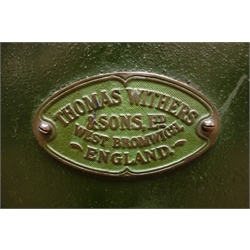  Victorian cast iron safe, 'Thomas Withers & Sons Ltd, West Bromwich', green painted finish, with single key, W44cm, H67cm, D46cm  