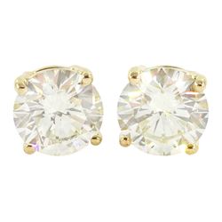 Pair of 18ct gold round brilliant cut diamond stud earrings, stamped 750, total diamond weight approx 3.25 carat