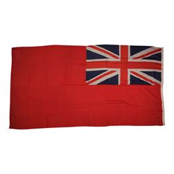 Four large linen ship's flags, including Red Ensign, Union Jack, White Ensign and one other, Red Ensign H140cm,W260cm
