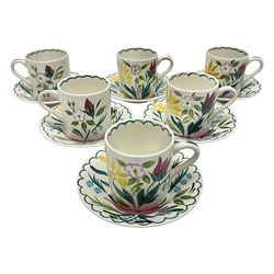 Set of six Midwinter Stylecraft Bella Vista coffee cups and saucers, pattern designed by Jessie Tait