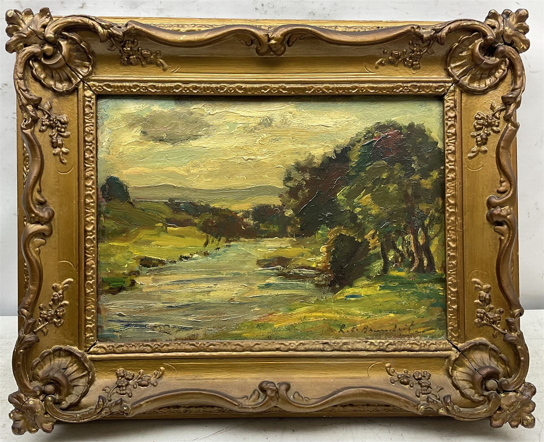 Reginald Grange Brundrit RA ROI (British 1883-1960): The River Wharfe, oil on panel signed 24cm x 35cm
