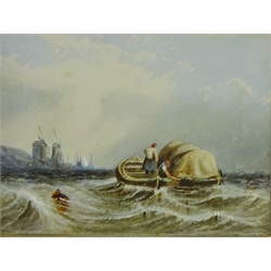  Richard Beatty (19th century): Hay Barge off the Coast, watercolour with scratching out signed 16cm x 21cm  