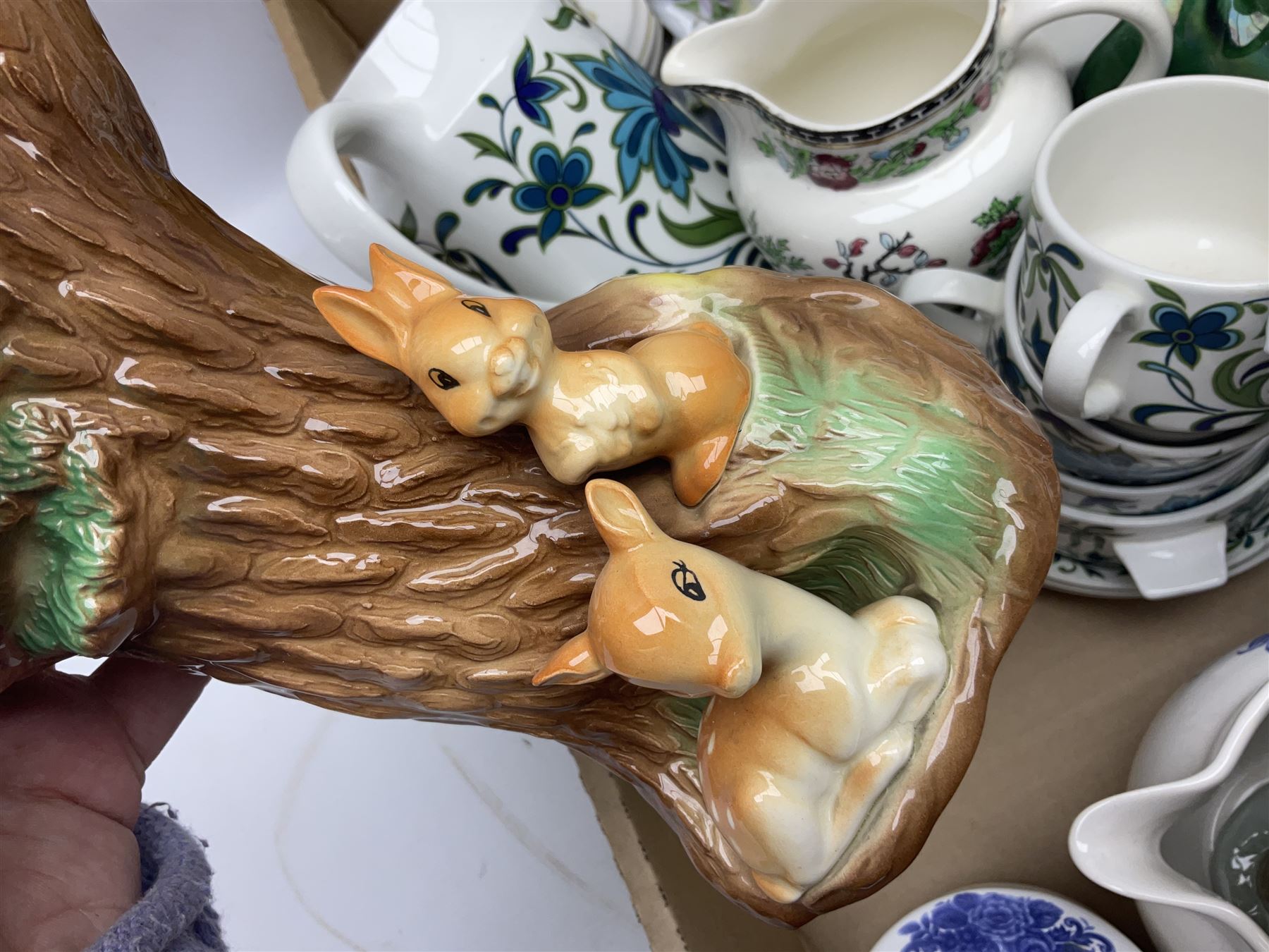 Wedgwood and Coalport 'Countryware' pattern ceramics, to include teapot, toast rack, napkin rings, jug, oval dish, sauce boat and saucer, etc, together with other ceramics to include Hornsea Fauna vase, Sylvac Apple Blossom pattern bowl, Sylvac jug in the form of a sack, no. 406, two Nao figures, tea wares, silver plated cutlery etc