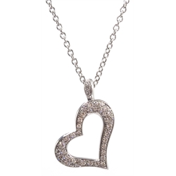  Piaget 18ct white gold diamond heart pendant hallmarked on 18ct white gold necklace chain, stamped Piaget 750 57434  